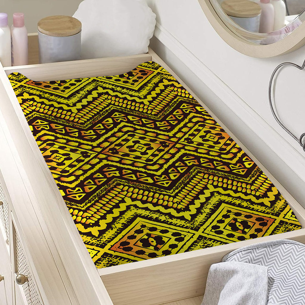 Gold African Ethnic Tribal Pattern Print Changing Pad Cover