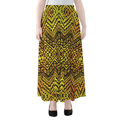 Gold African Ethnic Tribal Pattern Print Chiffon Maxi Skirt