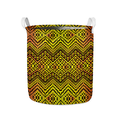 Gold African Ethnic Tribal Pattern Print Collapsible Laundry Basket