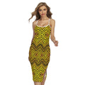 Gold African Ethnic Tribal Pattern Print Cross Back Cami Dress