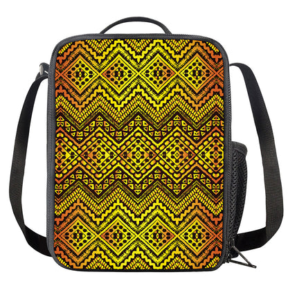 Gold African Ethnic Tribal Pattern Print Crossbody Lunch Bag