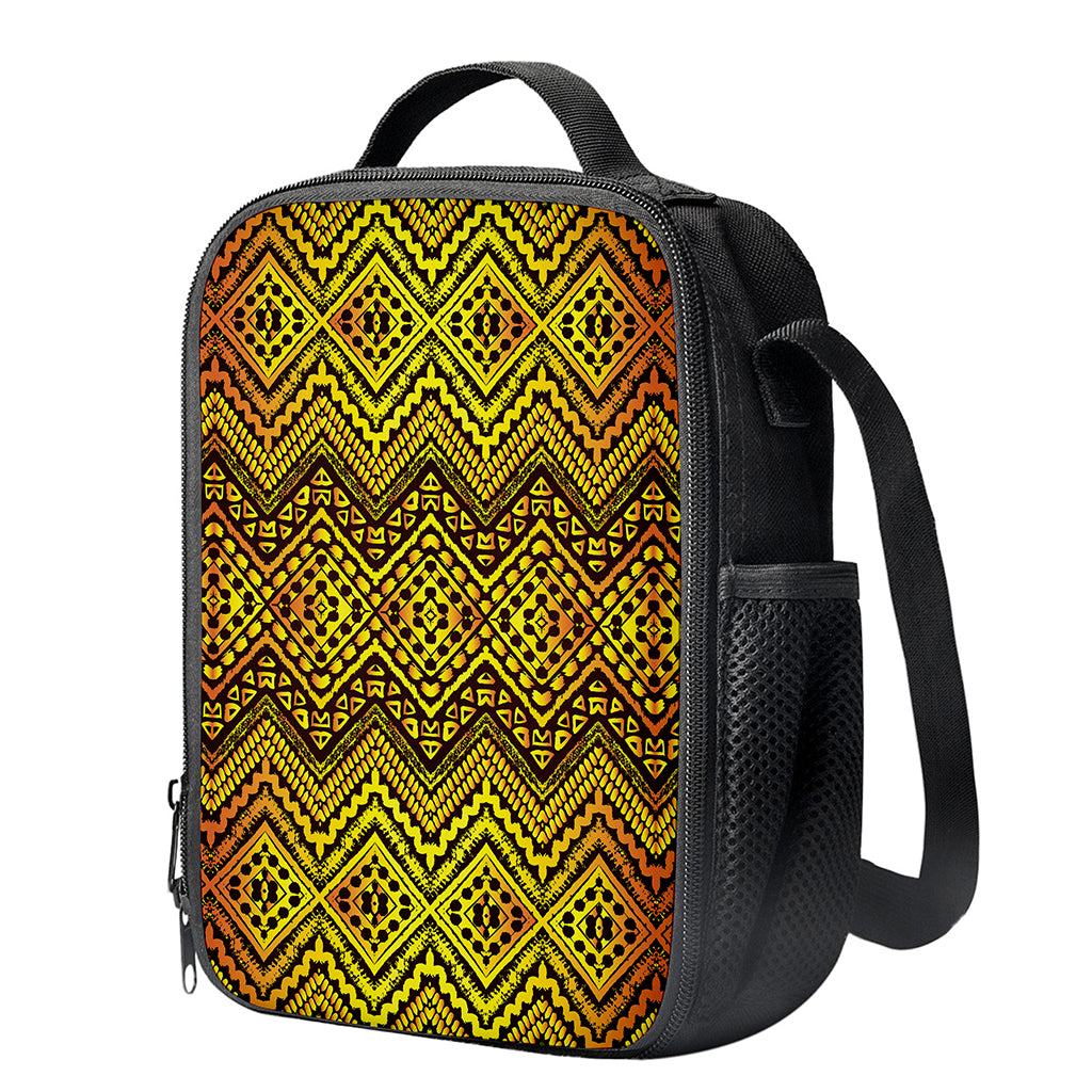 Gold African Ethnic Tribal Pattern Print Crossbody Lunch Bag