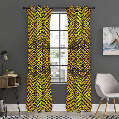 Gold African Ethnic Tribal Pattern Print Curtain