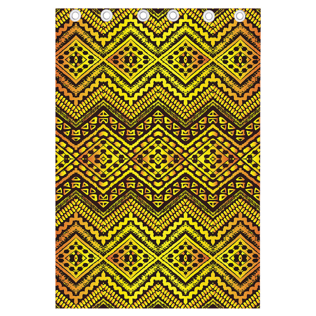 Gold African Ethnic Tribal Pattern Print Curtain