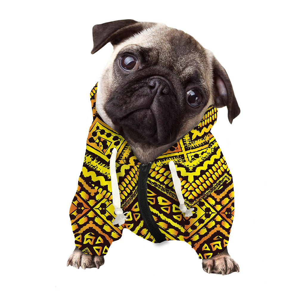 Gold African Ethnic Tribal Pattern Print Dog Zip Up Hoodie