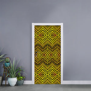 Gold African Ethnic Tribal Pattern Print Door Sticker