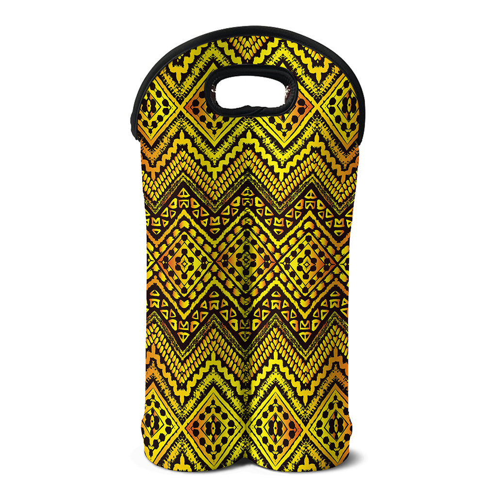 Gold African Ethnic Tribal Pattern Print Double Neoprene Wine Tote