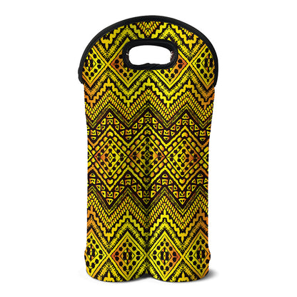 Gold African Ethnic Tribal Pattern Print Double Neoprene Wine Tote