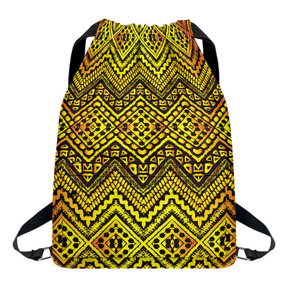 Gold African Ethnic Tribal Pattern Print Drawstring Backpack