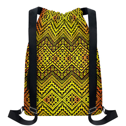 Gold African Ethnic Tribal Pattern Print Drawstring Backpack