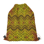 Gold African Ethnic Tribal Pattern Print Drawstring Bag