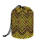 Gold African Ethnic Tribal Pattern Print Drawstring Makeup Bag