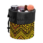 Gold African Ethnic Tribal Pattern Print Drawstring Makeup Bag