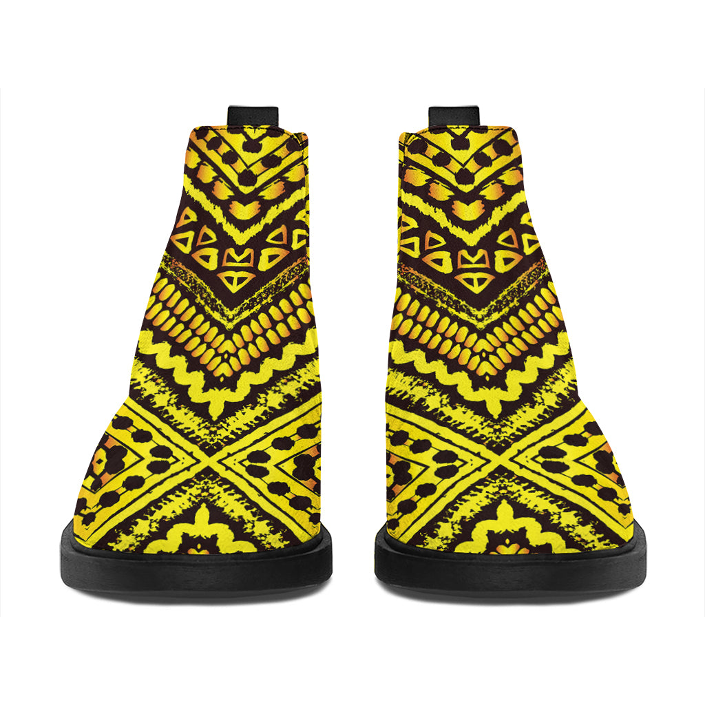 Gold African Ethnic Tribal Pattern Print Flat Ankle Boots