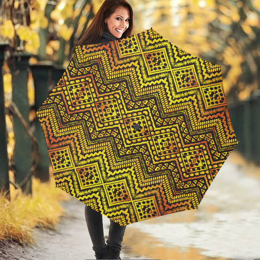 Gold African Ethnic Tribal Pattern Print Foldable Umbrella