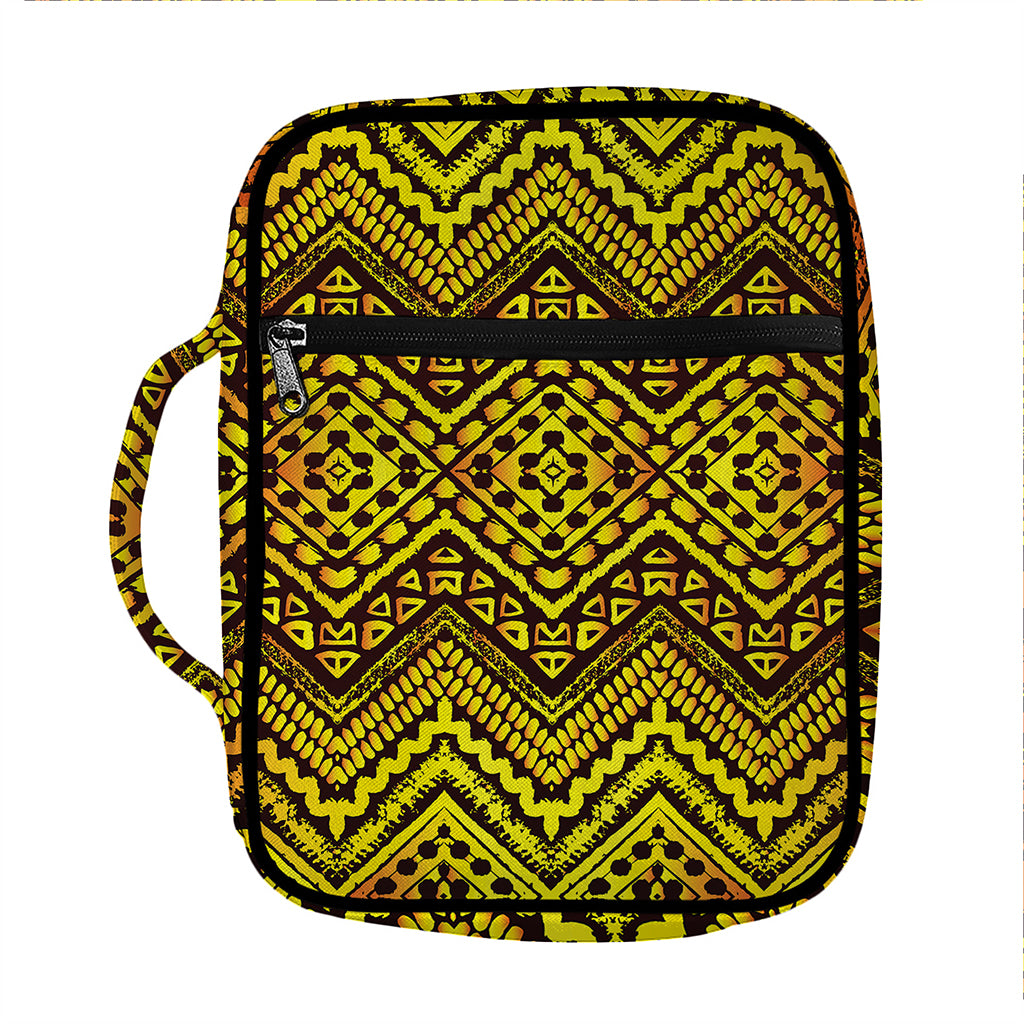 Gold African Ethnic Tribal Pattern Print Front Pocket Bible Bag