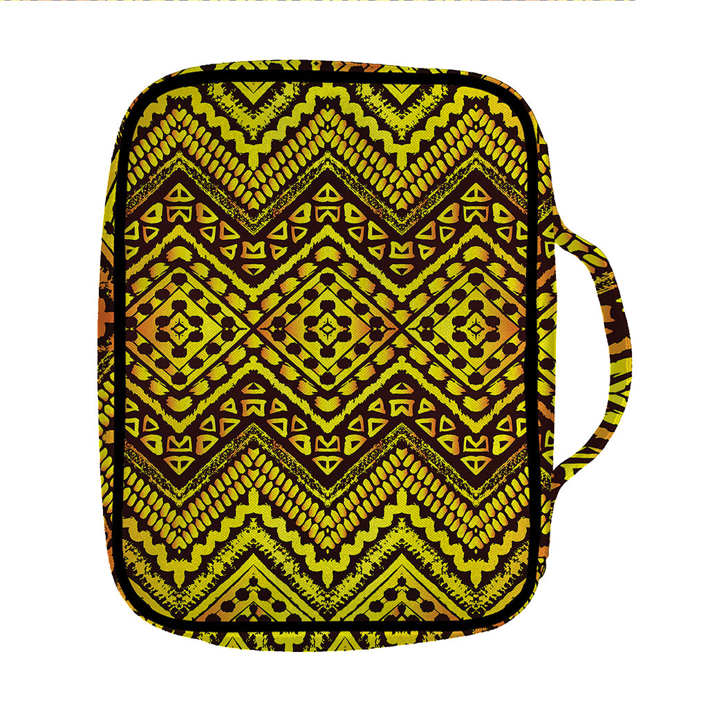 Gold African Ethnic Tribal Pattern Print Front Pocket Bible Bag