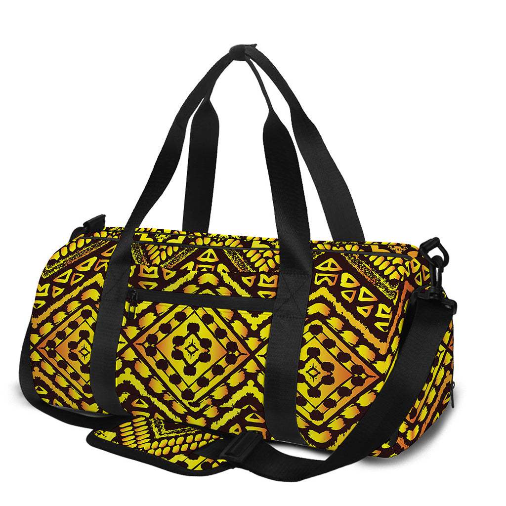 Gold African Ethnic Tribal Pattern Print Gym Bag