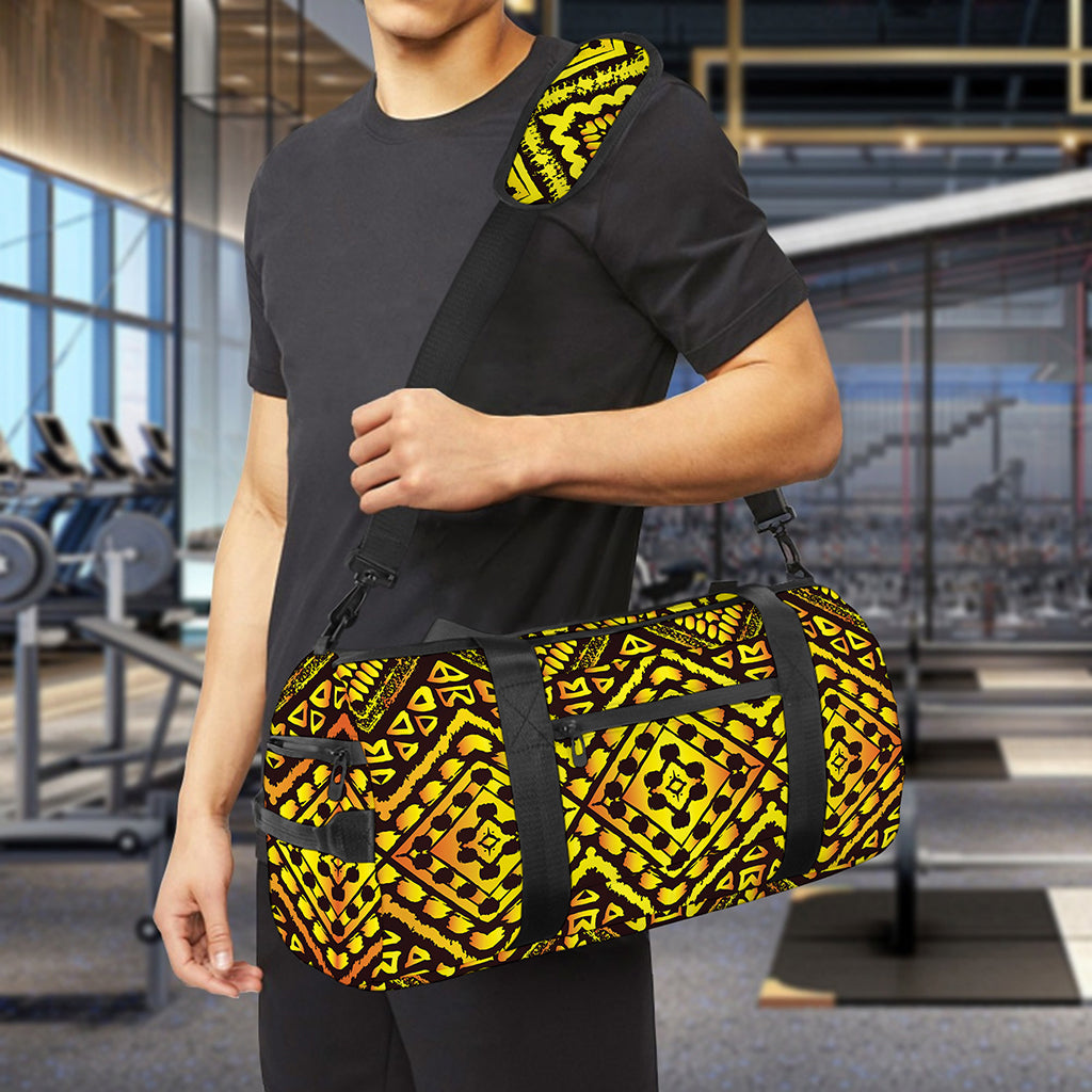 Gold African Ethnic Tribal Pattern Print Gym Bag