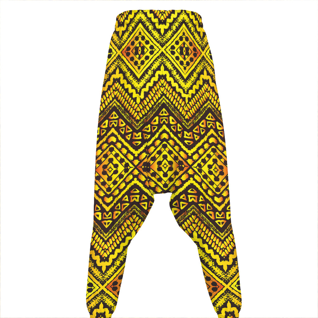 Gold African Ethnic Tribal Pattern Print Hammer Pants