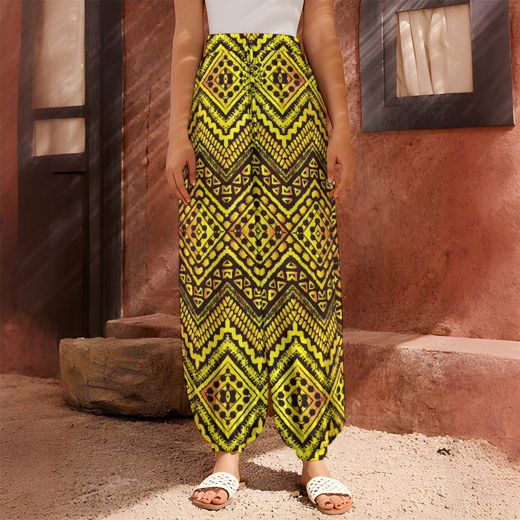 Gold African Ethnic Tribal Pattern Print Harem Pants