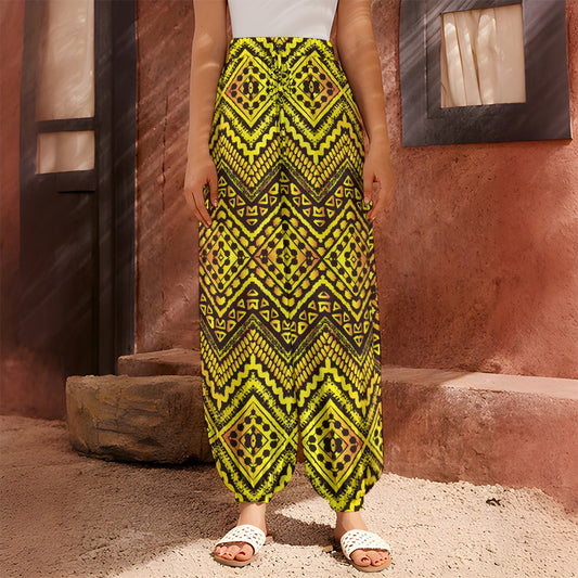 Gold African Ethnic Tribal Pattern Print Harem Pants