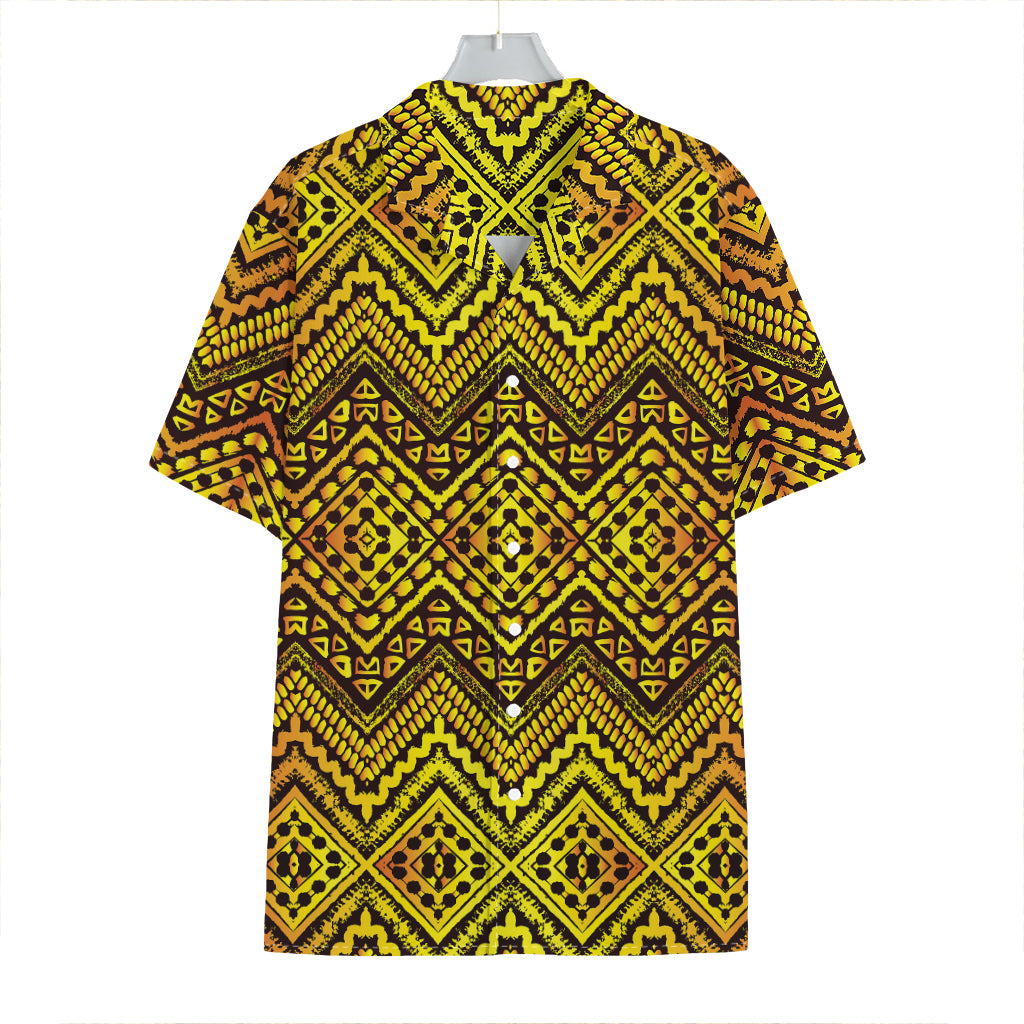 Gold African Ethnic Tribal Pattern Print Hawaiian Shirt