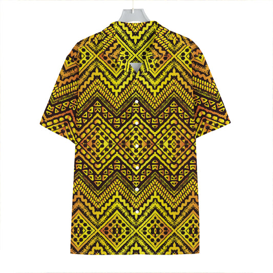 Gold African Ethnic Tribal Pattern Print Hawaiian Shirt