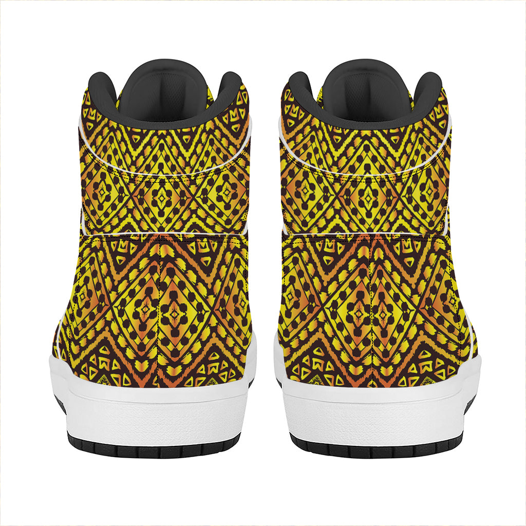 Gold African Ethnic Tribal Pattern Print High Top Leather Sneakers