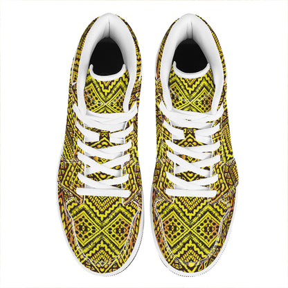 Gold African Ethnic Tribal Pattern Print High Top Leather Sneakers