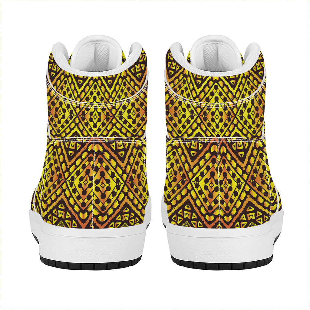 Gold African Ethnic Tribal Pattern Print High Top Leather Sneakers