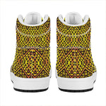 Gold African Ethnic Tribal Pattern Print High Top Leather Sneakers