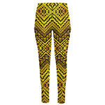 Gold African Ethnic Tribal Pattern Print High-Waisted Pocket Leggings