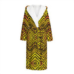 Gold African Ethnic Tribal Pattern Print Hooded Bathrobe