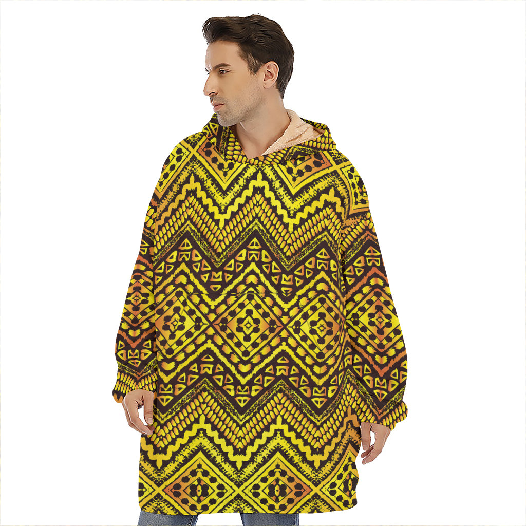 Gold African Ethnic Tribal Pattern Print Hoodie Blanket