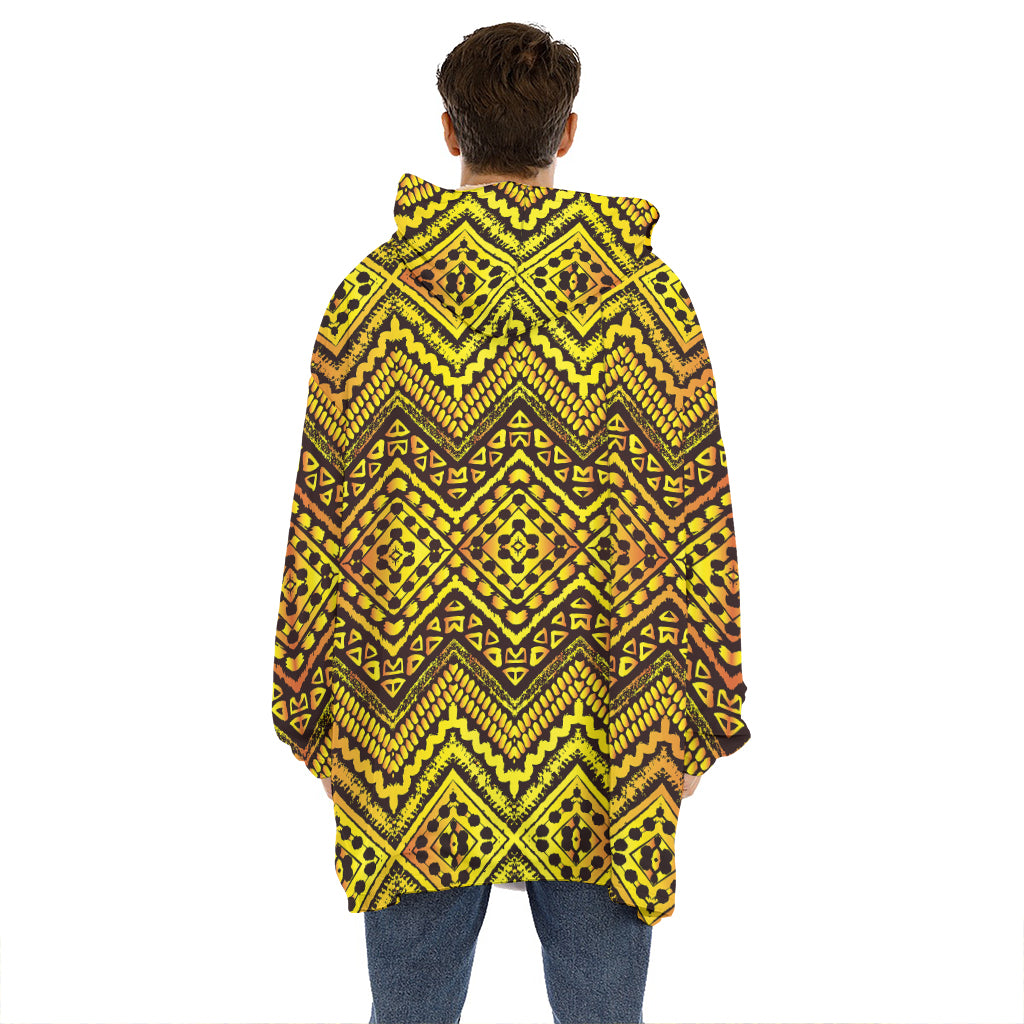 Gold African Ethnic Tribal Pattern Print Hoodie Blanket