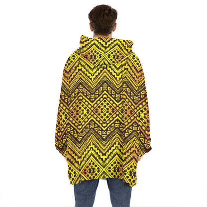 Gold African Ethnic Tribal Pattern Print Hoodie Blanket