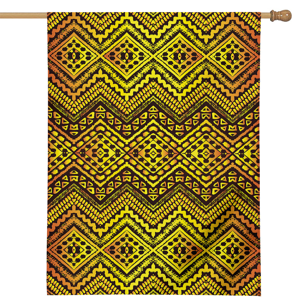 Gold African Ethnic Tribal Pattern Print House Flag
