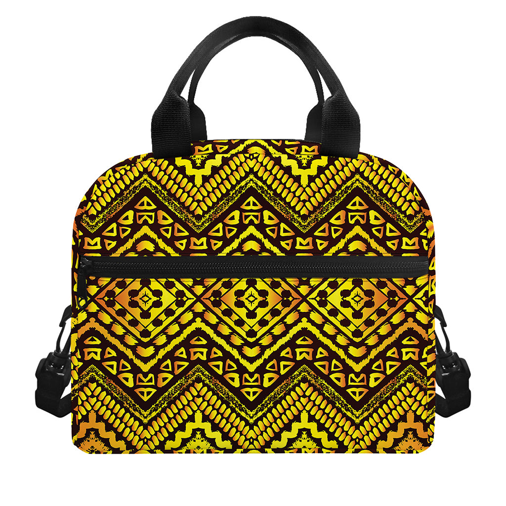 Gold African Ethnic Tribal Pattern Print Insulated Lunch Bag