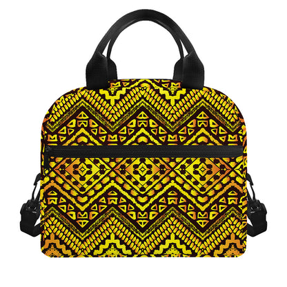 Gold African Ethnic Tribal Pattern Print Insulated Lunch Bag