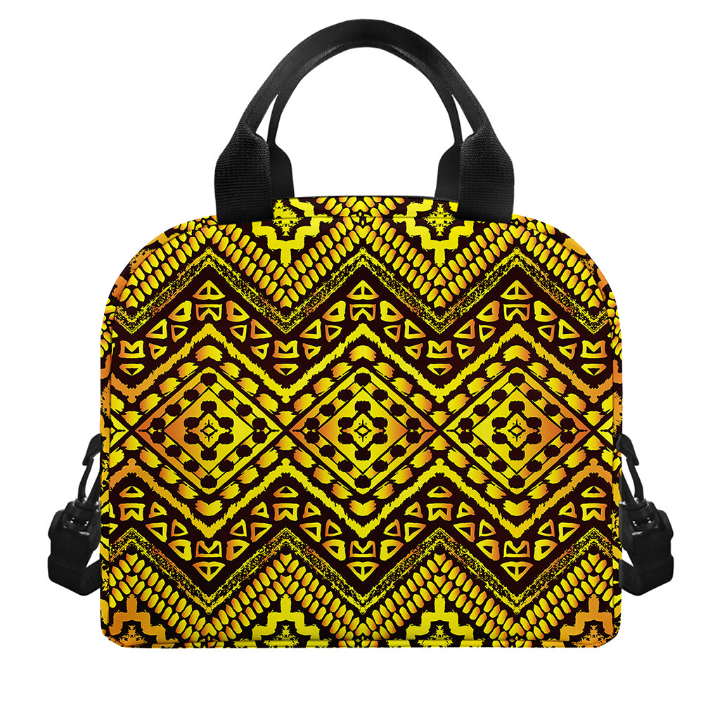 Gold African Ethnic Tribal Pattern Print Insulated Lunch Bag