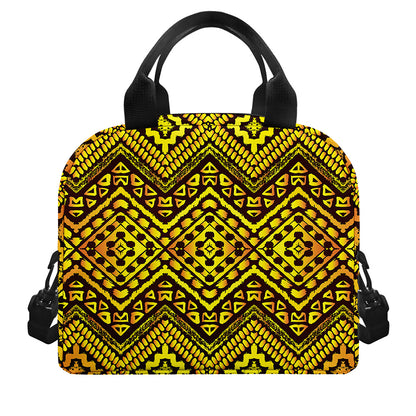 Gold African Ethnic Tribal Pattern Print Insulated Lunch Bag