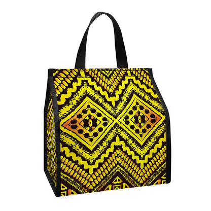 Gold African Ethnic Tribal Pattern Print Insulated Lunch Tote