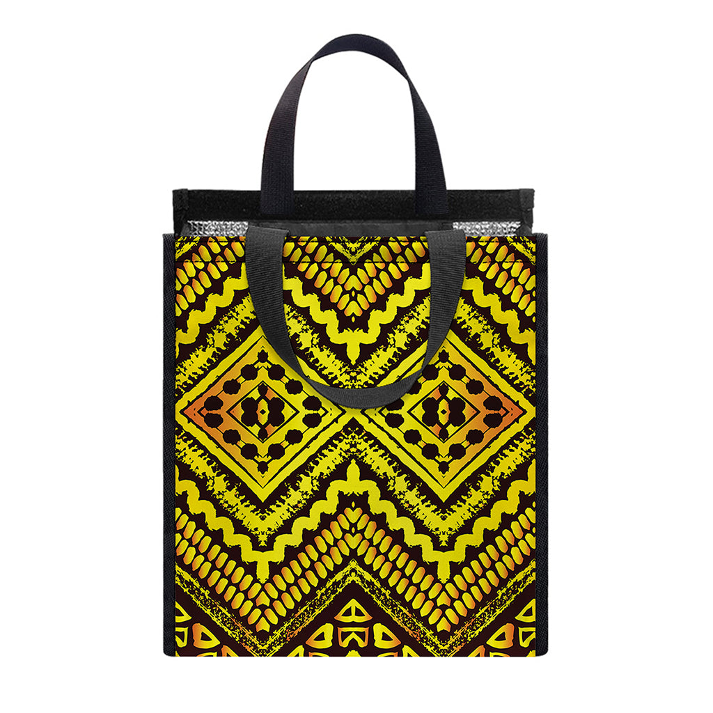 Gold African Ethnic Tribal Pattern Print Insulated Lunch Tote