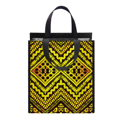 Gold African Ethnic Tribal Pattern Print Insulated Lunch Tote