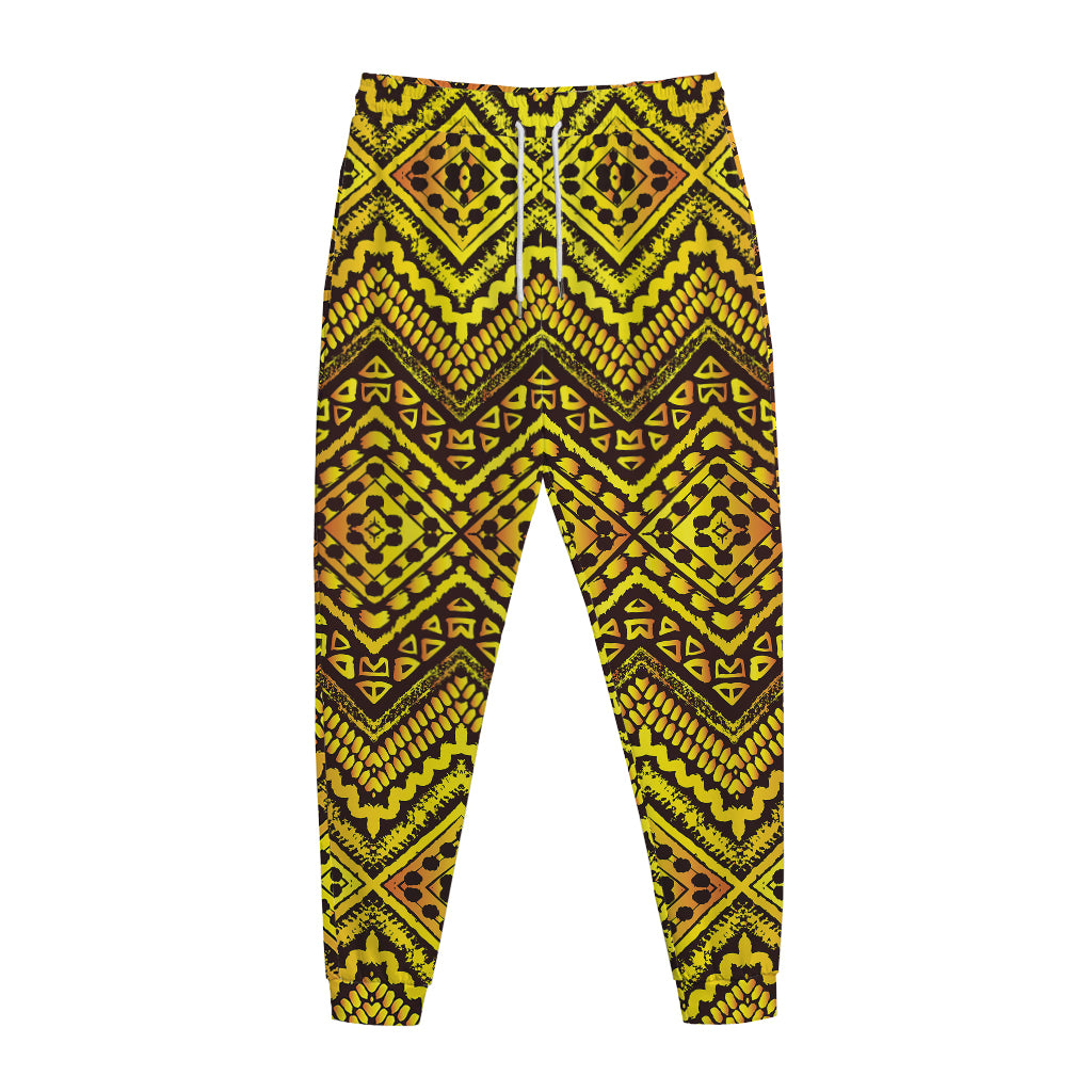 Gold African Ethnic Tribal Pattern Print Jogger Pants