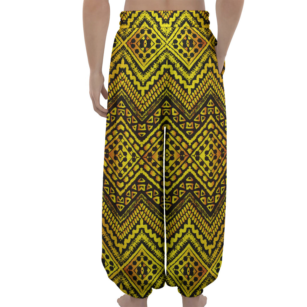 Gold African Ethnic Tribal Pattern Print Lantern Pants