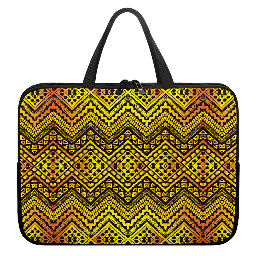 Gold African Ethnic Tribal Pattern Print Laptop Sleeve With Handle