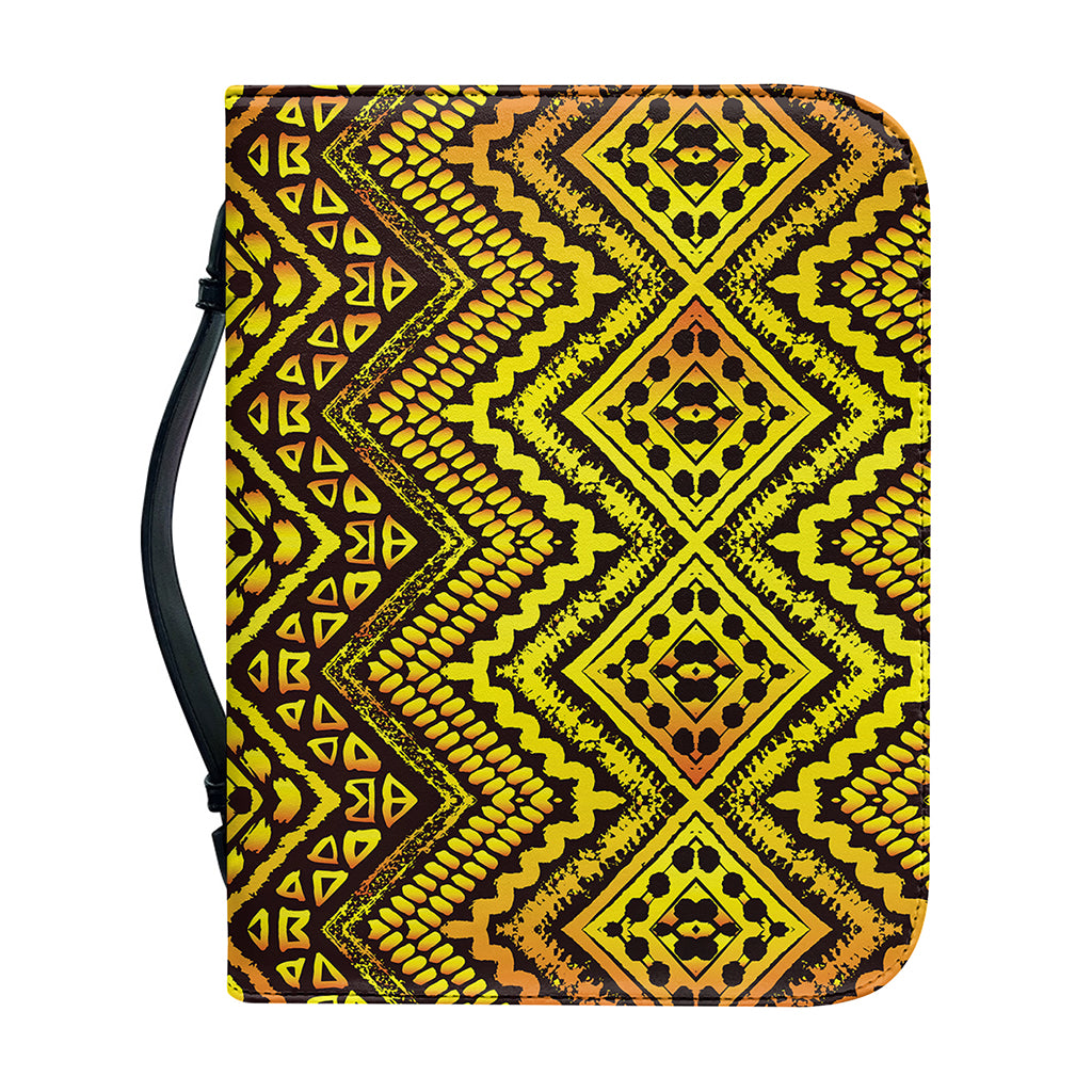 Gold African Ethnic Tribal Pattern Print Leather Bible Cover