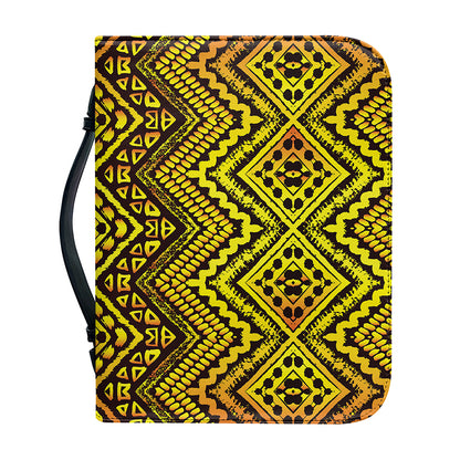 Gold African Ethnic Tribal Pattern Print Leather Bible Cover